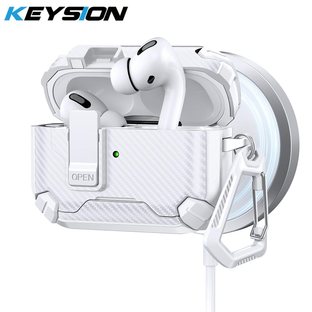 KEYSION Magnetic Automatic Switch Earphone Case for Airpods Pro 3 Pro 2 Shockproof Phone Stand Hook Headphone Cover for AirPods 4