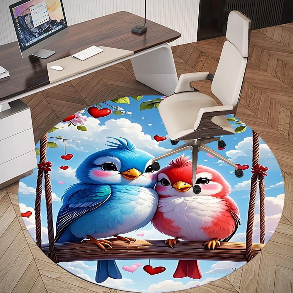1PC Lovebirds Swing Hearts Round Chair mat Area Rug - Non-Slip, Floor Mat for Office, Bedroom, home decor Christmas Gift c0528053