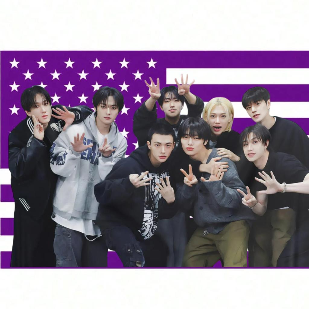 1 Stück Stray Kids Konzertbanner Rosa Amerikanische Flagge 8 Mitglieder Nehmen am Fan-Event teil Langlebige Heimwanddekoration