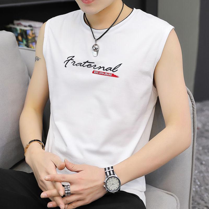 Ermeløs tanktopp for menn Sommer ermeløs T-skjorte koreansk versjon av bomullsskulderunderskjorte Sport Fitness Løse topper