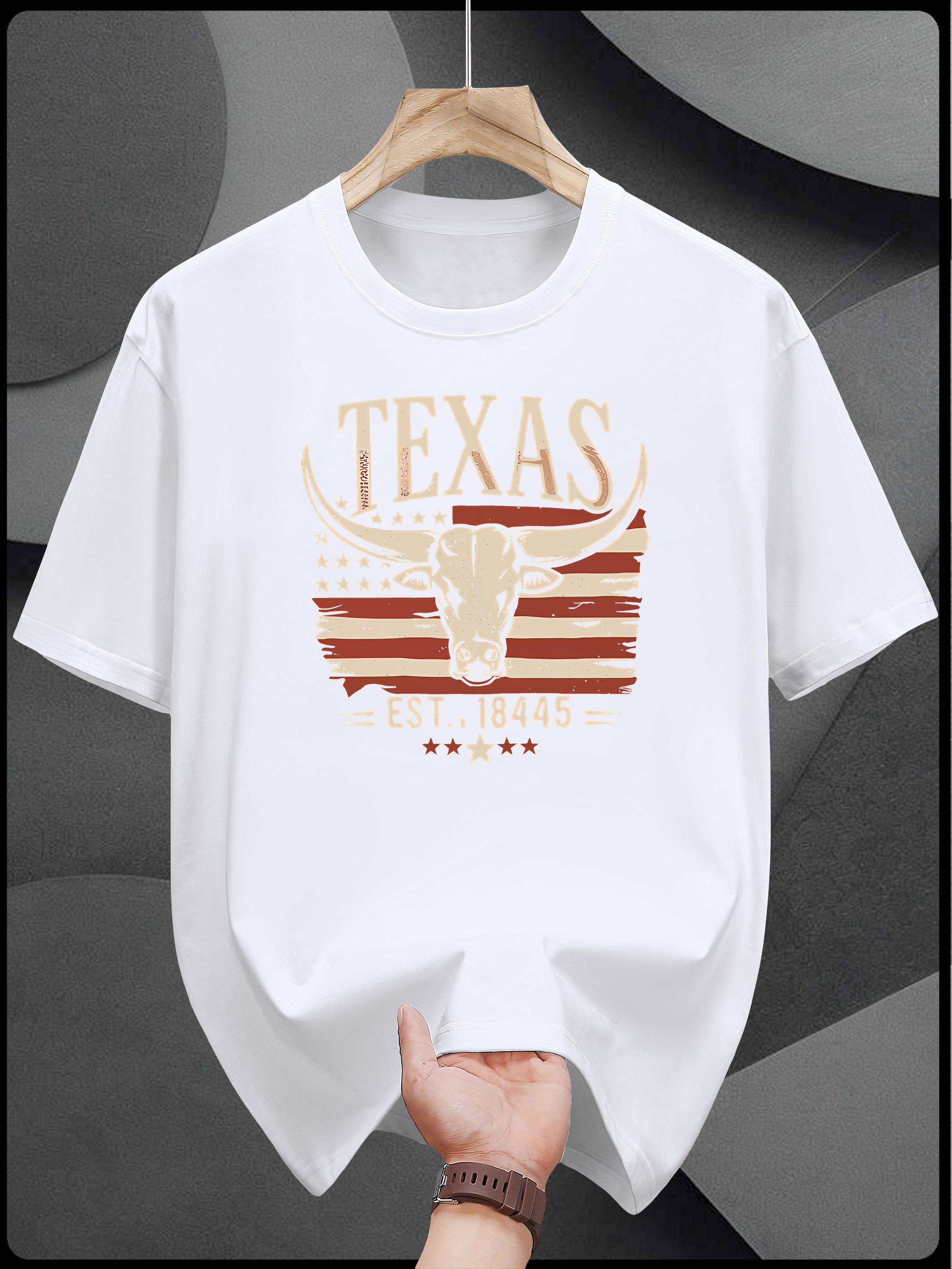 Texas Patriotic Graphic T-shirt - Navy Blue Casual Short Sleeve Tee with Bull Skull & American Flag Design S