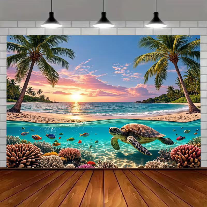 2D Coral Reef Underwater Backdrop with Sea Turtle for Party Photoshoot 47.2x31.5inch/120*80cm