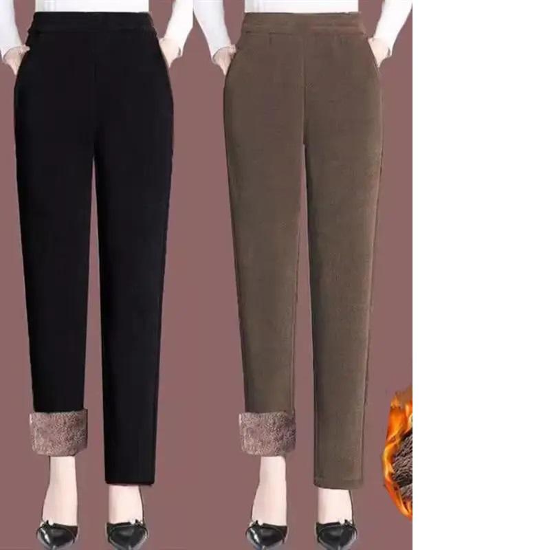 Thickened Corduroy Mom Pants Autumn Winter High Waist Straight Leg Casual Trousers for Middle-Aged Women Harlan Loose Fit