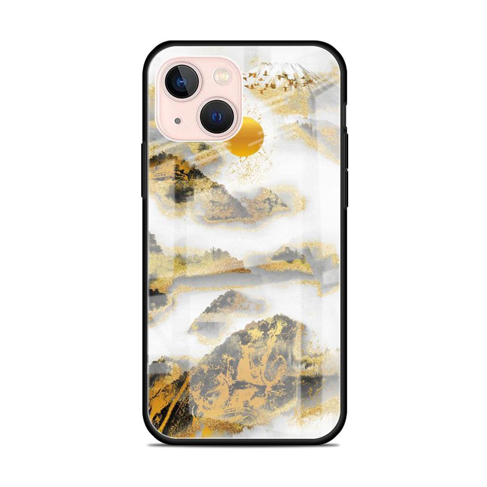 Glass Case For Apple iPhone 14 13 11 12 Pro 7 XR X XS Max 8 6 6s Plus SE 2022 13Pro Tempered Phone Tampa Ginkgo Gold Foil
