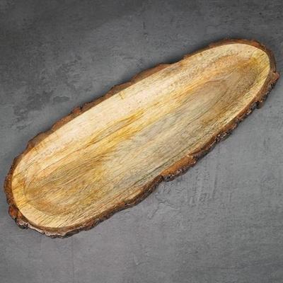 Mango Wood Handmade Wooden Serving Tray Papaya Design Wooden Tray, Oval