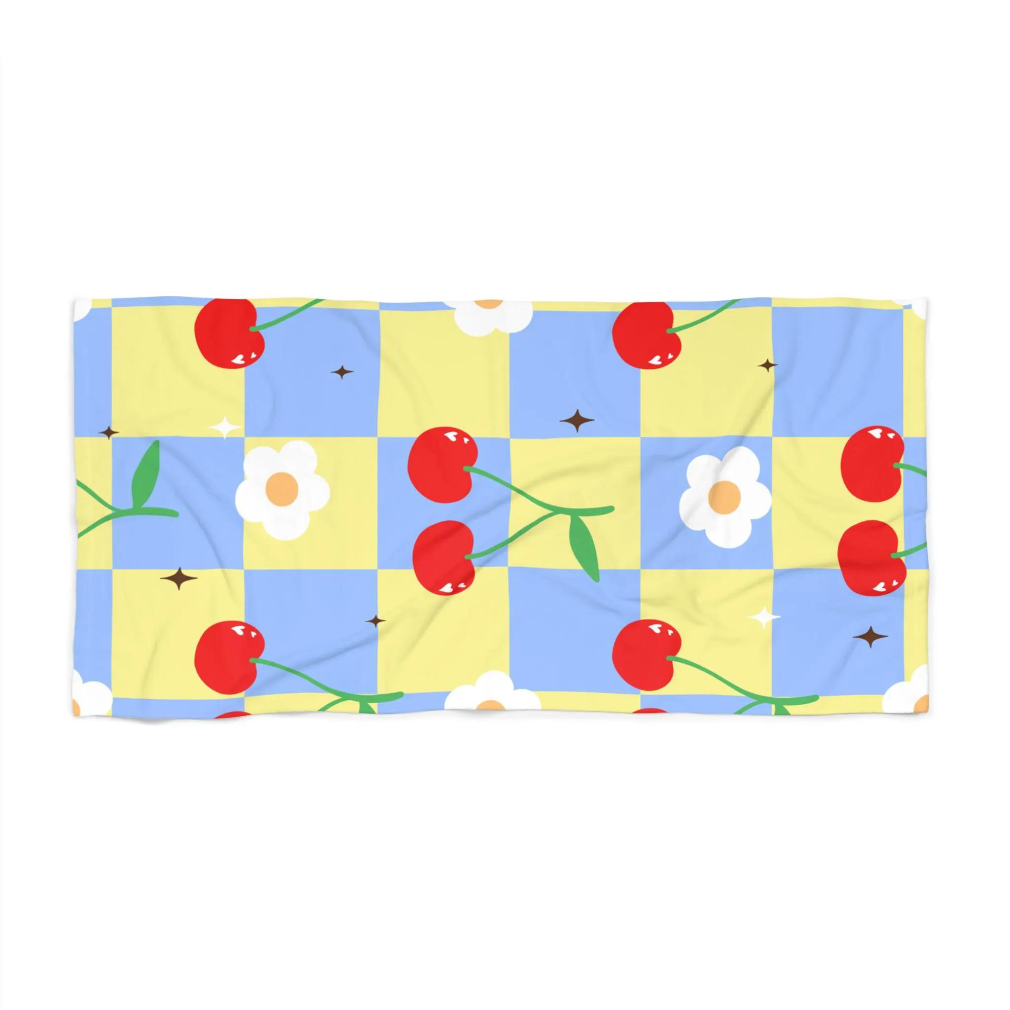 1PC Red Cherries Pattern Beach Towel Cute Summer Pool Blanket for Vacation Party Gift Decor W40*H60(CM)