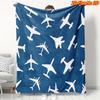 Dunkelblauer Hintergrund Gemischte Flugzeuge Weiße Silhouette Vollflächiger Druck Flauschige Decke, Warm Weich Sofa Luftfahrt Jungen Zuhause Geschenk