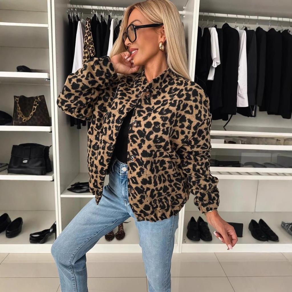Women's Long-Sleeved Leopard Print Jacket for Autumn/Winter
