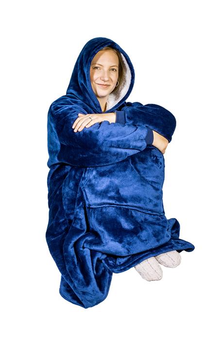 Tv Poncho With Hood Hoodie - Blanket Sweatshirt With Fur, Warm, Long Sleeves, Large Pocket
