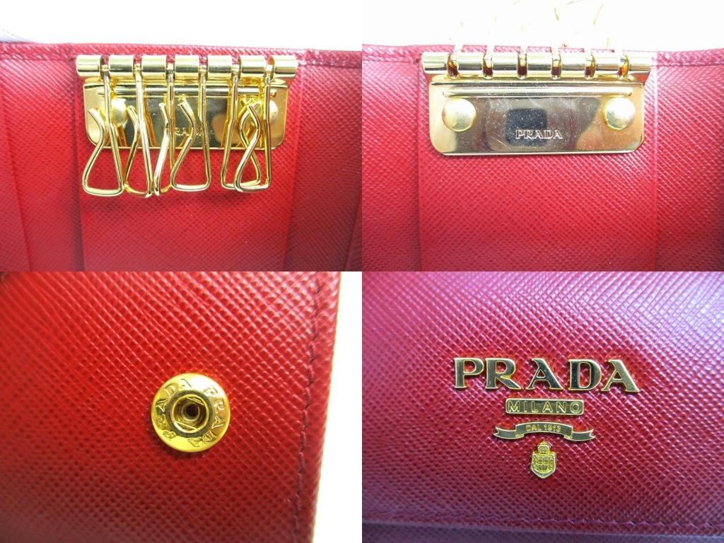 Authentic PRADA Red Saffiano Metal Leather 6 Pics Key Chain #a909  Refurbished