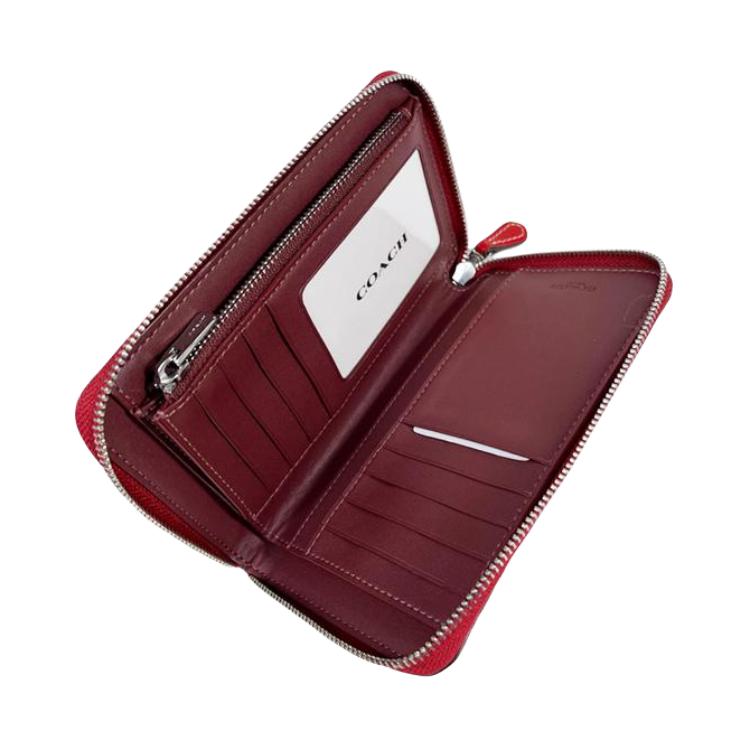 New COACH Id Zip Wallet Canvas With Leather Coin Purse Wallet Medium Women's Ebony & Red CH529-SVRVB