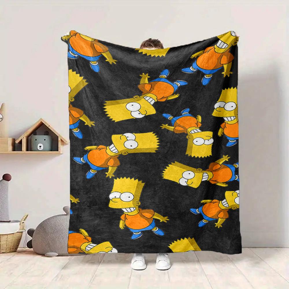 1Pc Bart Simpson Flannel Blanket, Soft And Comfortable, Casual Warm, Camping Travel, Christmas, Halloween Xmas Gift L1145