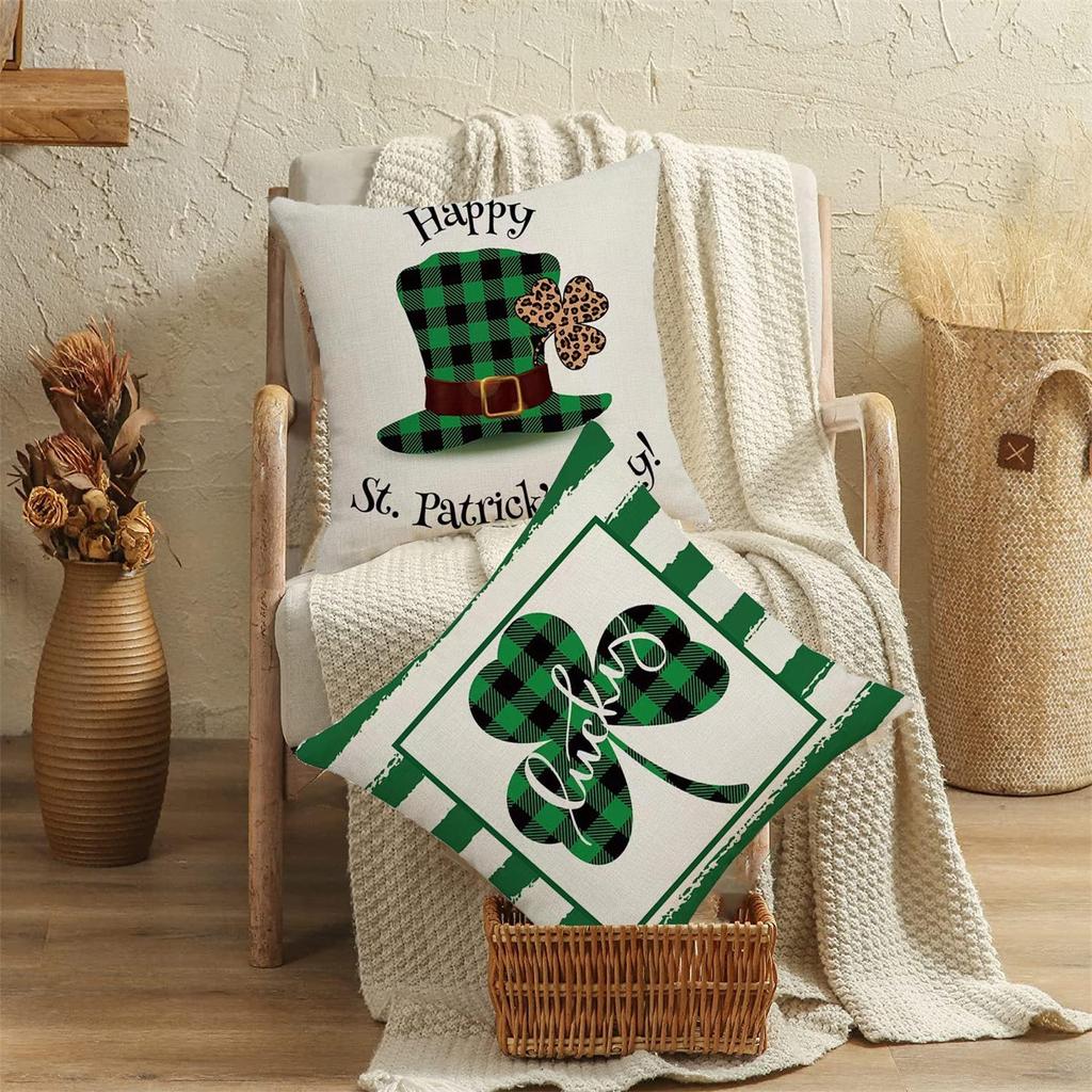 Svatý. Patrick's Day Throw Povlak na polštář Clov-er Square Povlak na polštář Irish Day Pouzdro na polštář Luc-ky Potištěný dekorativní polštářek s akcentem, 18x18 In, zelený