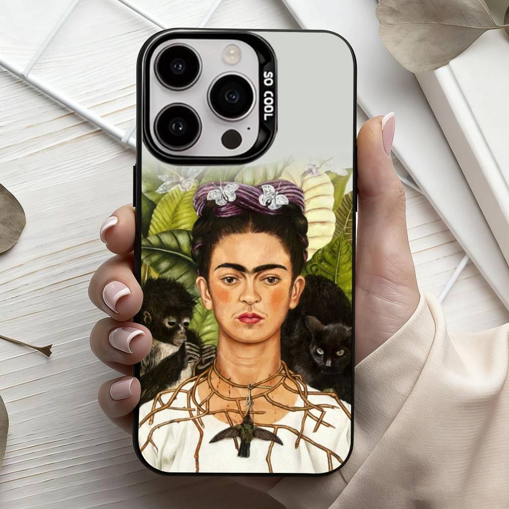 F-Frida-A K-Kahlo-g A-Art  Phone Case For iPhone17,16,15,14,13,12,11 Plus,Pro Max Black Candy Silver Plated Cover