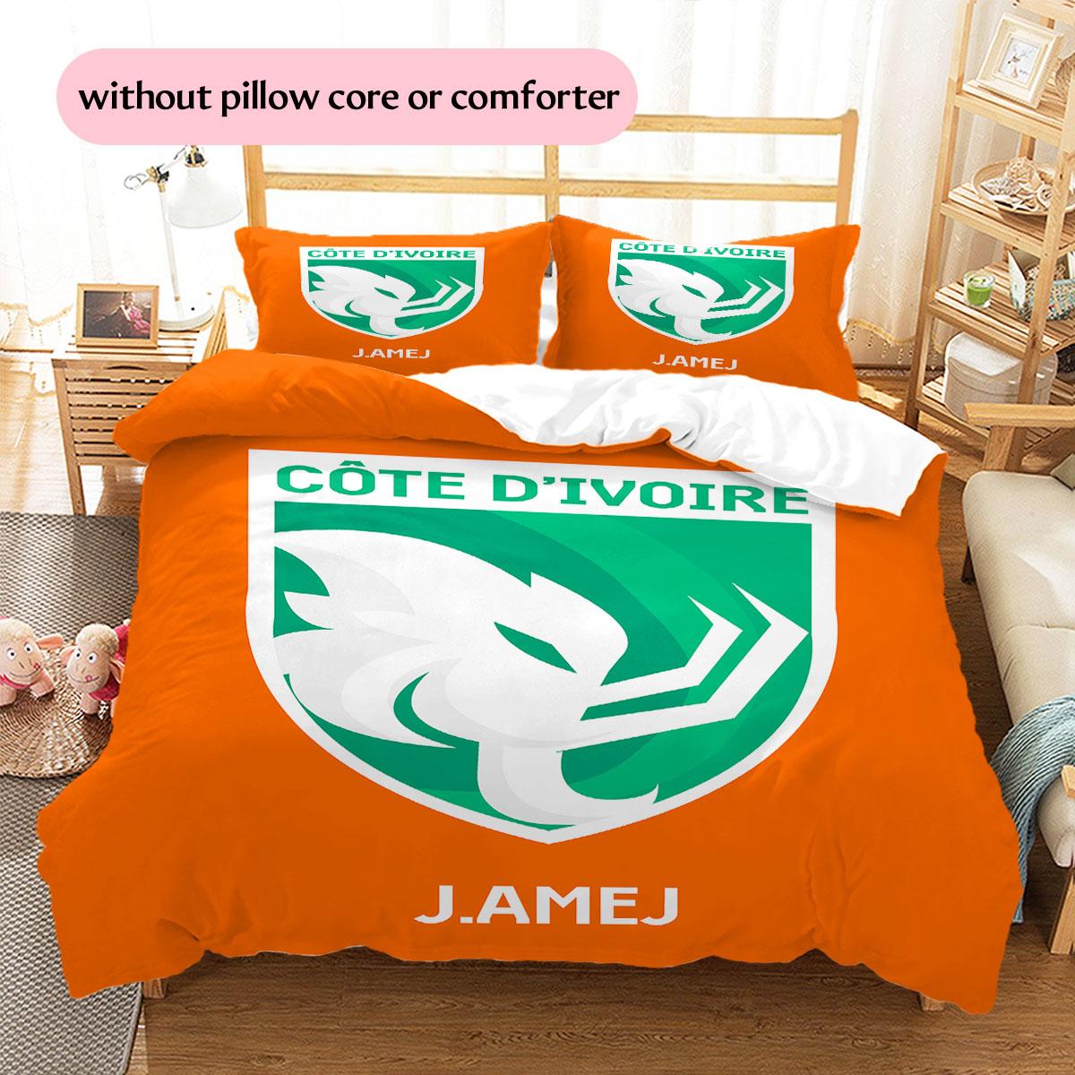 Ivory Coast football logo Pattern Bedding Home Decoration Birthday Gift (1 * duvet cover + 2 * pillowcase, without core),fan merchandise. 135x200cm