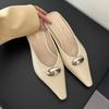 Fashion New Fashion Metal Women Heeled Slippers Sandals Shoes Female Mules Summer Beach Pointed Toe Ladies Flats Slippers Shoes Slides
