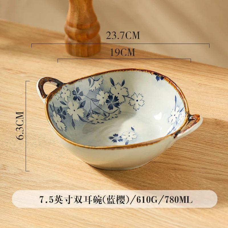 7.5-Inch Japanese Ceramic Noodle Bowl – Soup & Pasta Bowl with Handle, Microwave & Oven Safe