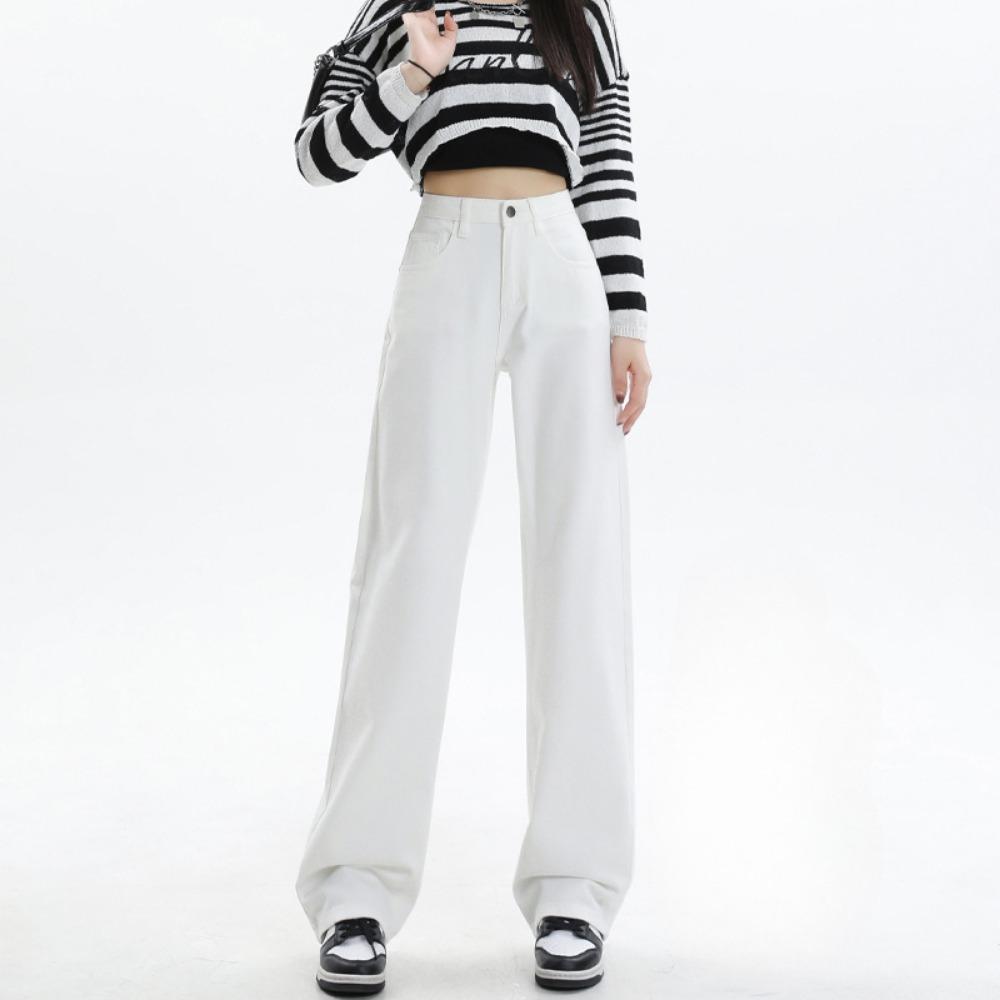 Simple Straight Jeans Women's Spring and Autumn New Korean Version of Thin Fashion Temperament Wide-leg Mopping Jeans