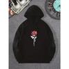 Rose Art Letters Printed Hoodie Casual Street Women's Sweatshirt Comfortable Pullover Round Neck Loose Women's Clothing Y2K Top