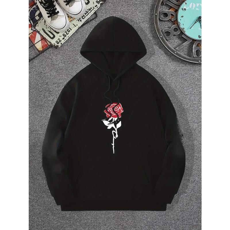 Rose Art Letters Printed Hoodie Casual Street Women's Sweatshirt Comfortable Pullover Round Neck Loose Women's Clothing Y2K Top