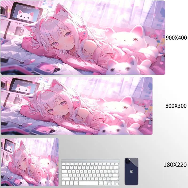 Large Gaming Mousepad Cute Anime Girls Locking Edge Keyboard Mouse Pad Gamer Non-Slip Computer Mouse Mat Kawaii Deskmat Carpet