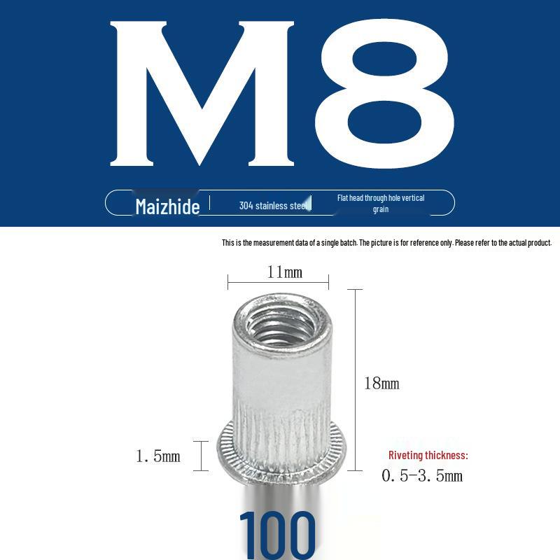 Stainless Steel & Carbon Steel Zinc-Plated Vertical Grain Through Hole Rivet Nut