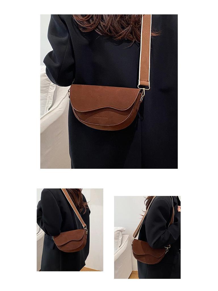 Korean Style Women's Wide Strap Crossbody Saddle Bag - Retro Chic