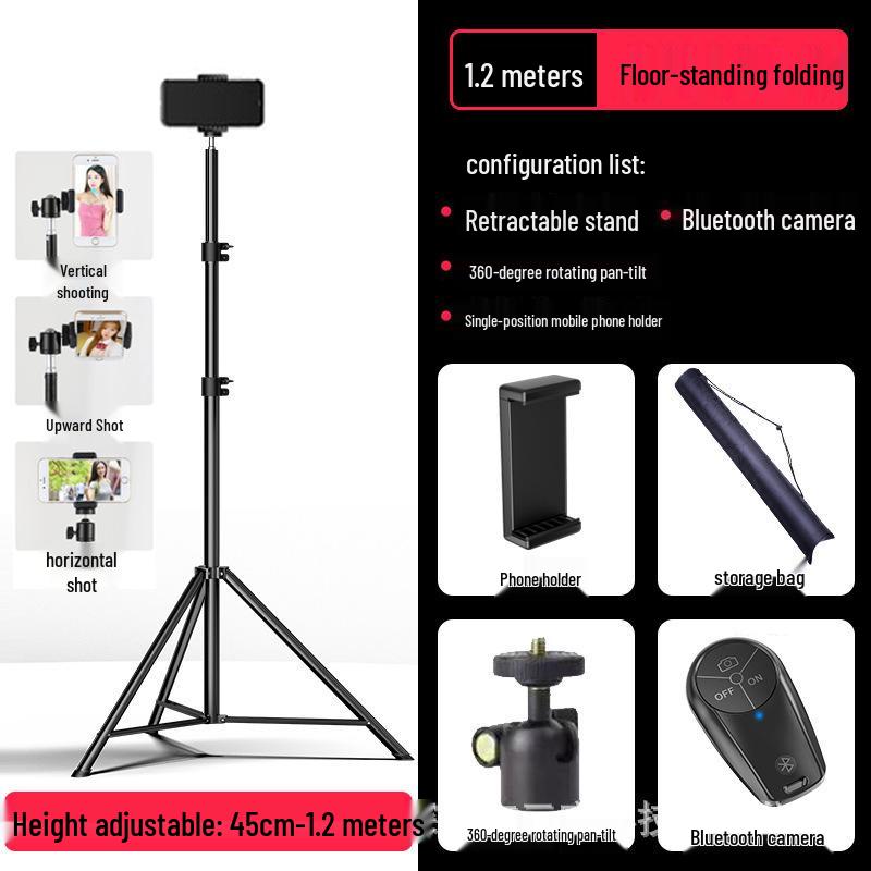 Mobile Live Streaming Floor Stand & 10" Fill Light with Retractable Thermometer Phone Clip