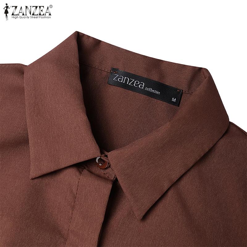 ZANZEA Women Casual Turn Down Collar Long Sleeve Loose Long Dress