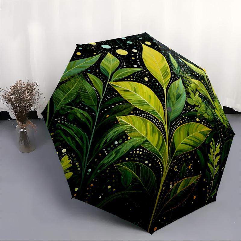 1pc Nature Plants Automatic Open/close Umbrella, 8-Rib Sturdy Structure, Auto Folding/Opening, Portable Travel Umbrella for Women,060