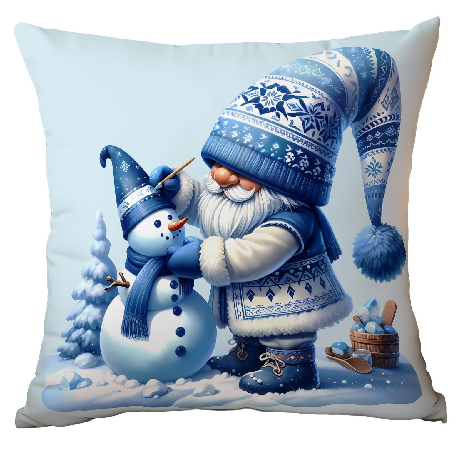 

New Christmas Pillow Cover Winter Premium Blue Dwarf Santa Print Home Sofa Pillow Premium Durable Quality Useful 45 * 45Cm