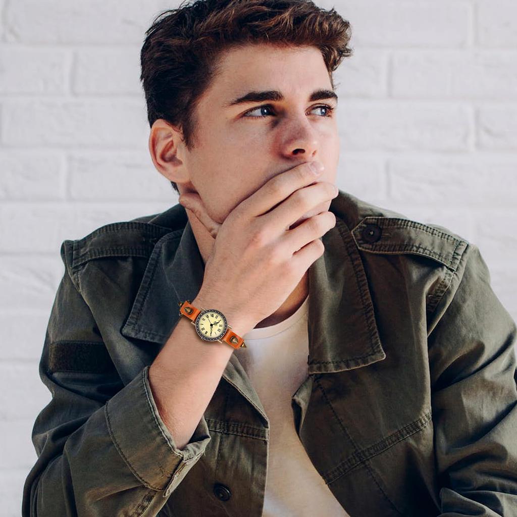 Antique Leather Strap Analog Watch with Rivet Casual Perfect for or as a Gift for Her Women's Bracelet, Accessory, Birthdays, Christmas, Valentine's