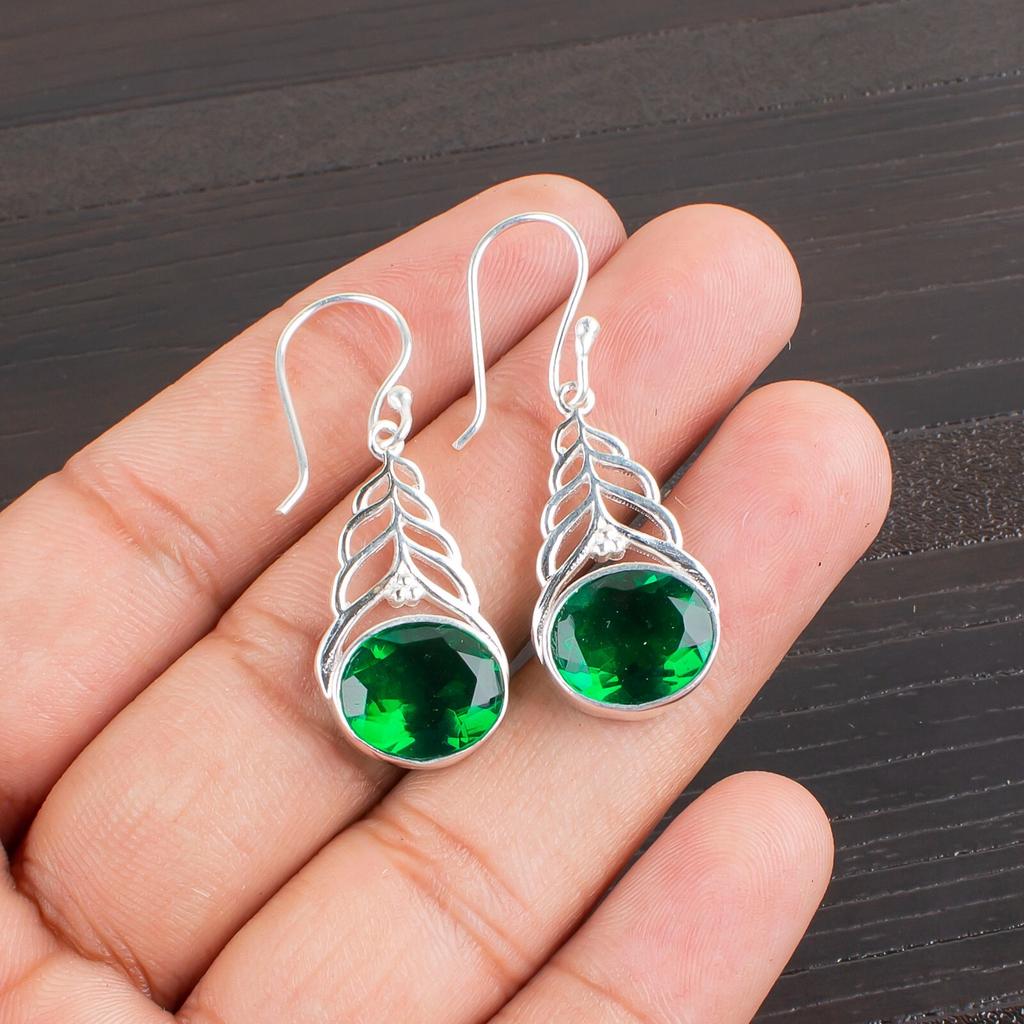 Chrome Diopside Gemstone 925 Sterling Silver Jewelry Drop/Dangle Earrings 1.64" CE-1-2