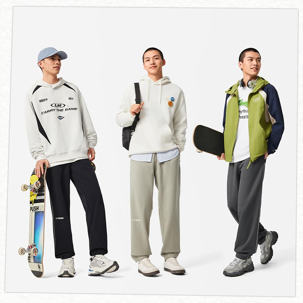 Li Ning Sports Lifestyle Series Loose Versatile Mid Waist Simple Cuffed Casual Pants Men Bottoms Brown Gray AKLVC21-3