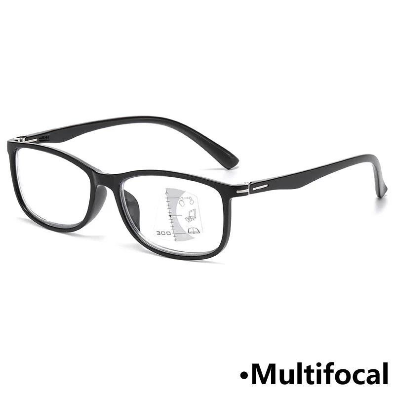 Men'S Classic Square Frame Progressive Multifocal Photochromic Reading Glasses Women'S Blue Light Blocking Presbyopia Glasses