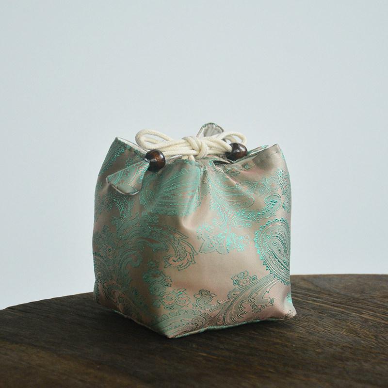 Čínská brokátová taška na čajovou soupravu Víčko na konvičku Miska Ochranná látková taška do exteriéru Jednoduchý hrnek na čaj Silná kapsa na svazek 8x9cm