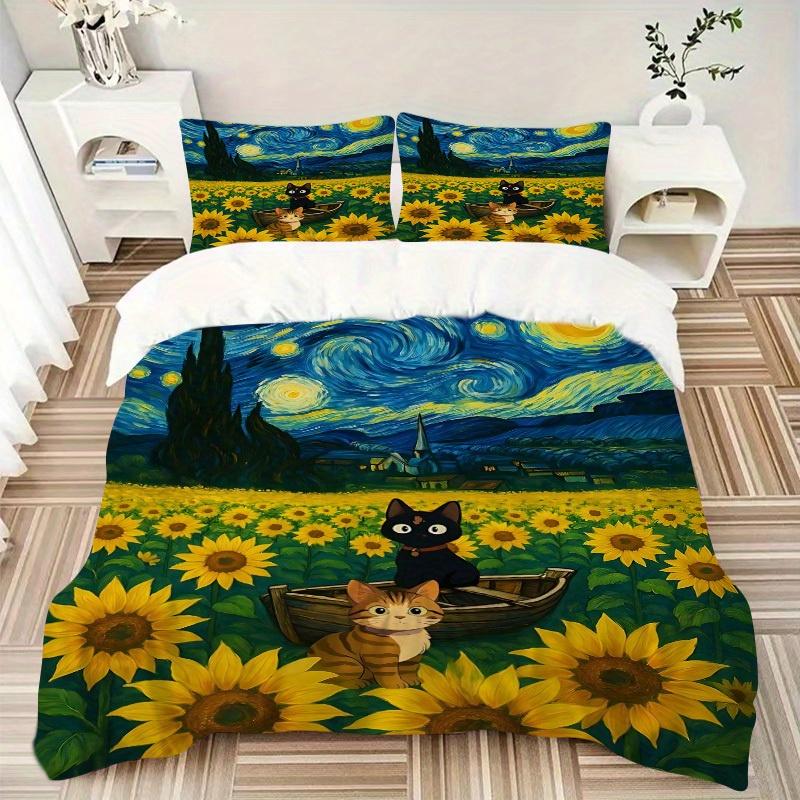 3pcs Sunflower Field Bedding Set, Breathable And Soft, Suitable for All Seasons Machine Washable, Suitable for Bedroom Decoration,yy250822160
