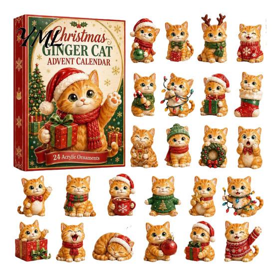 Cute Cat Collection Christmas Advent Calendar, 24 Day Countdown with Ornaments, Calendar for Girls 2D Acrylic Kitty Holiday Decorations, Gift