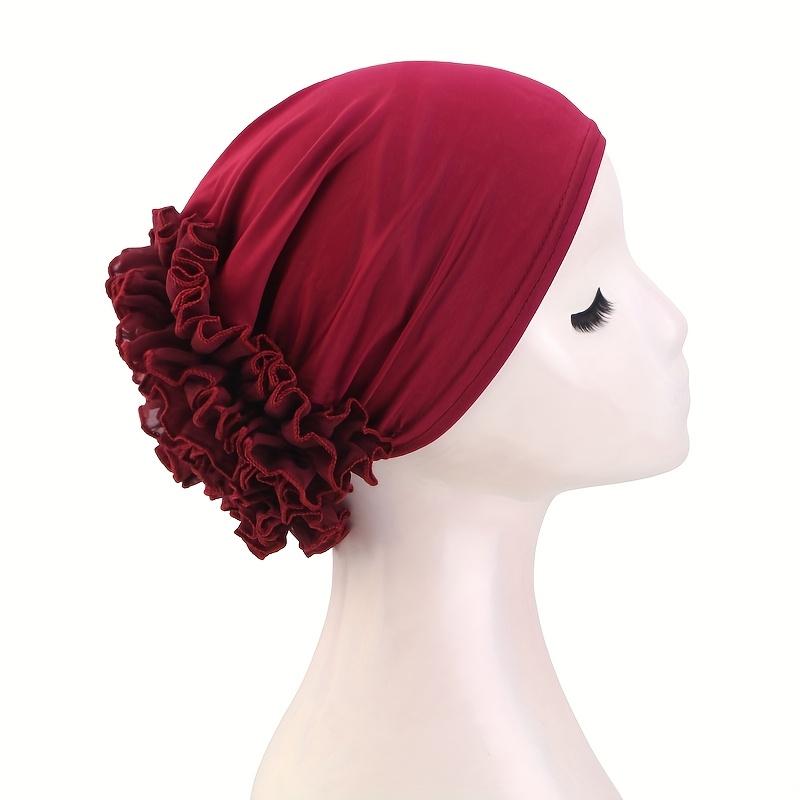 

Breathable Chiffon Headscarf Hat for Women Stretchy, Ethnic Style with Ruffled Design, Outdoor Hat for Casual & Formal Occasions, Versatile Headwear вина червоного кольору