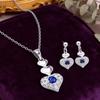 Trendy Products Street All-match Delicate Blue Crystal Heart 925 Sterling Silver Necklace Earring Jewelry Sets for Woman Fashion