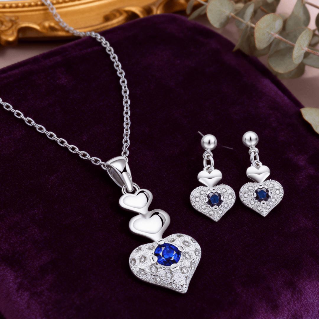 

Trendy products Street all-match delicate blue crystal heart 925 sterling Silver necklace earring Jewelry sets for Woman fashion 40CM 16 inches
