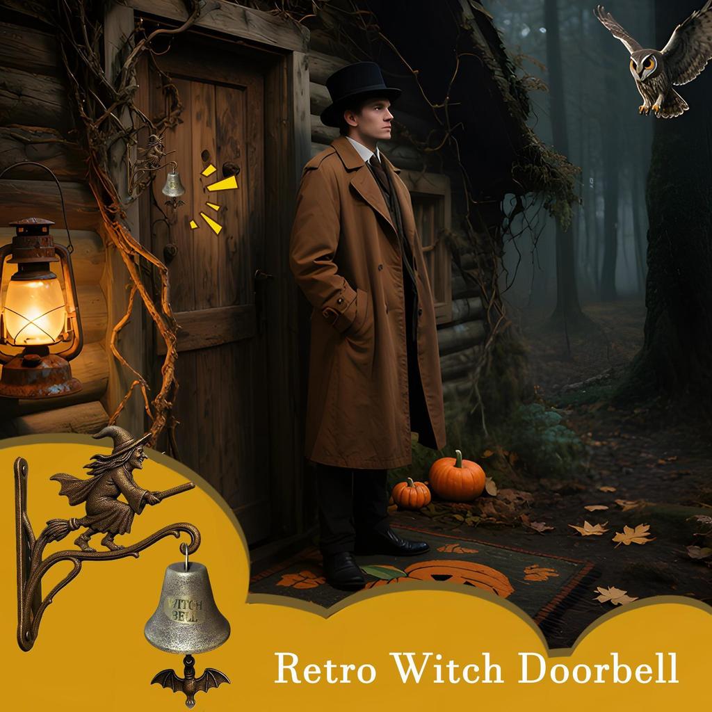 Halloween Witch Doorbell Metal Retro Hanging Bell Wall Mounted Porch Entry Alert for Garden Home Office Halloween Decorations