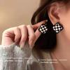 Silver Needle Korean Version Elegant Black and White Plaid Earrings