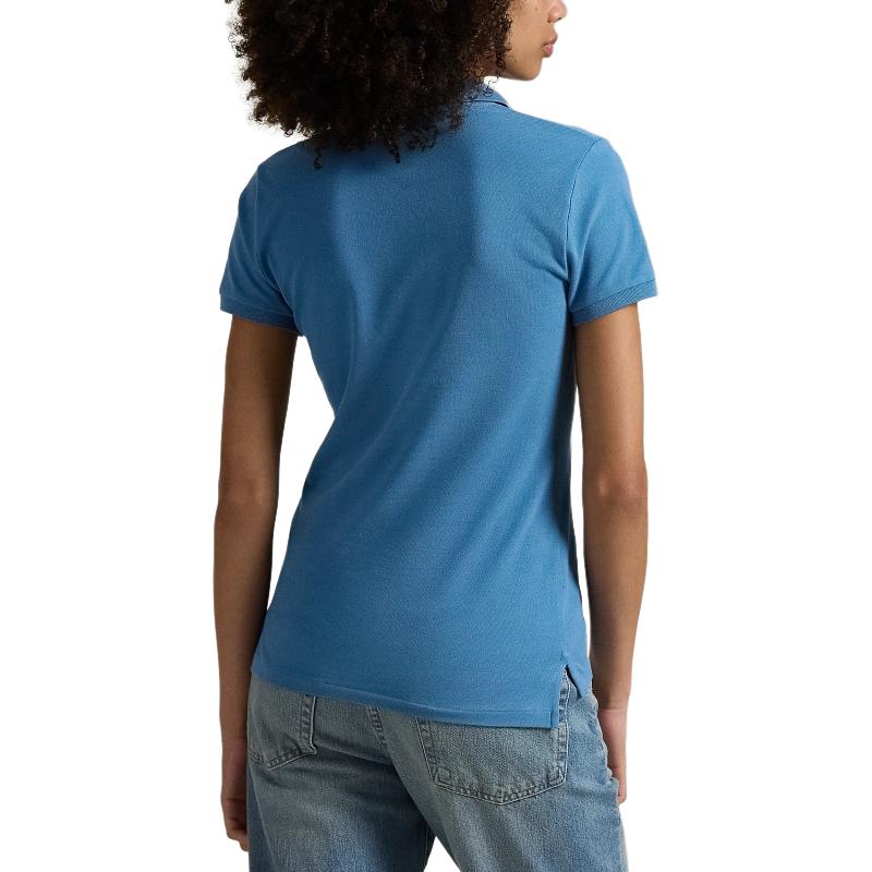 Polo Ralph Lauren Solid Color Logo Embroidered Slim Fit Short Sleeve Polo Shirt Women tops Blue WMPOKNINB920180-400