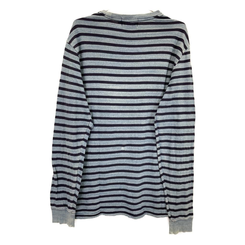 RRL Indigo X Blue Border Cotton Long Sleeve T-Shirt Tops M Indigo X blueUsed