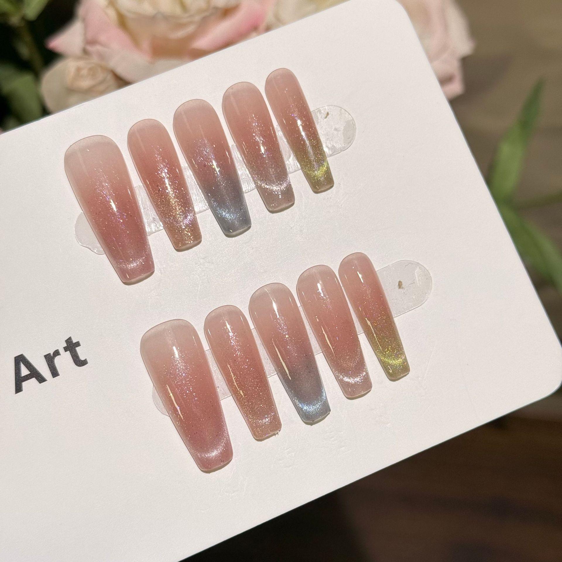 

Colorful Cat Eye Gradient Opal Pink Handmade Nail Art Stickers XS