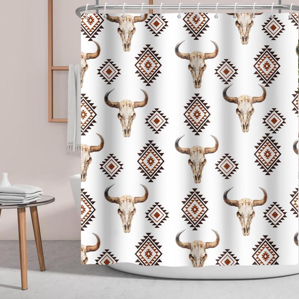 Schwarz Weiß Duschvorhang Southwest Boho Tribal Stoff Duschvorhänge Navajo Ethnisch Westlich Geometrisch Badezimmervorhang Badezimmer