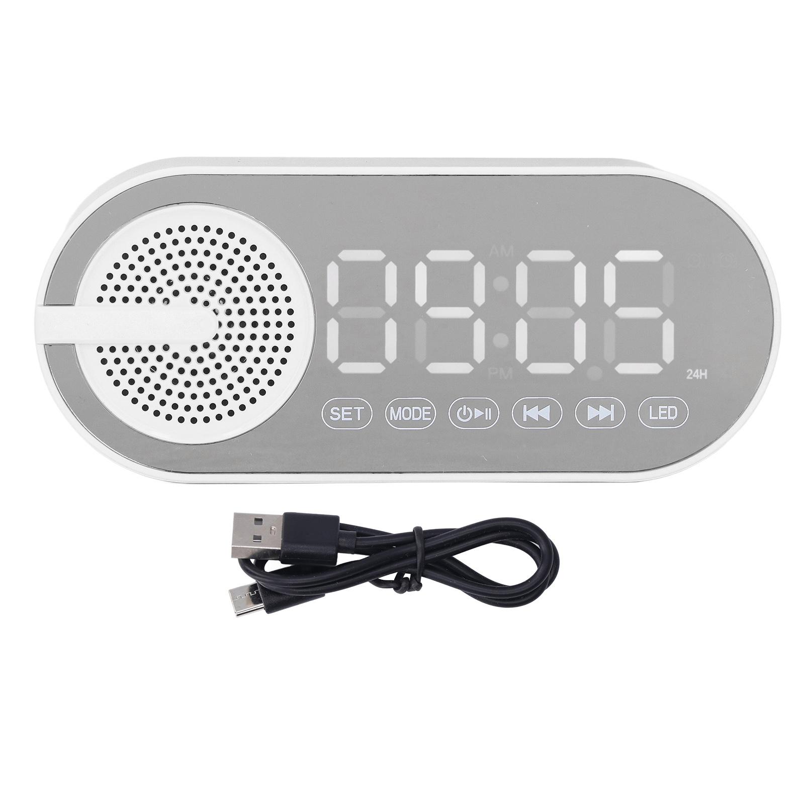 

Bluetooth 5.0 Динамик Зеркальные часы Тяжелый бас FM-радио Перезаряжаемый Цифровой будильник с белый