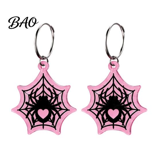 Cool Girl Fashion Jewelry 1 Pair Halloween Theme Acrylic Earrings for Women, Gothic Pink Spider Daily Casual Dangle Drop Earrings, Spooky Holiday