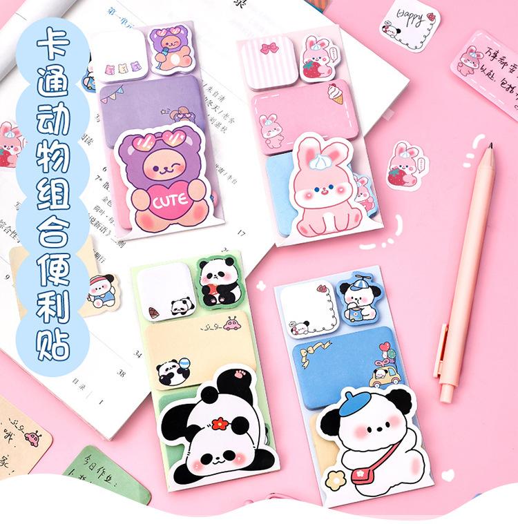 Cartoon Animal Combination Gift Sticky Note Student Notebook Decoration Cute Girl N Times Memo Pad Kawaii Stationery Lovely